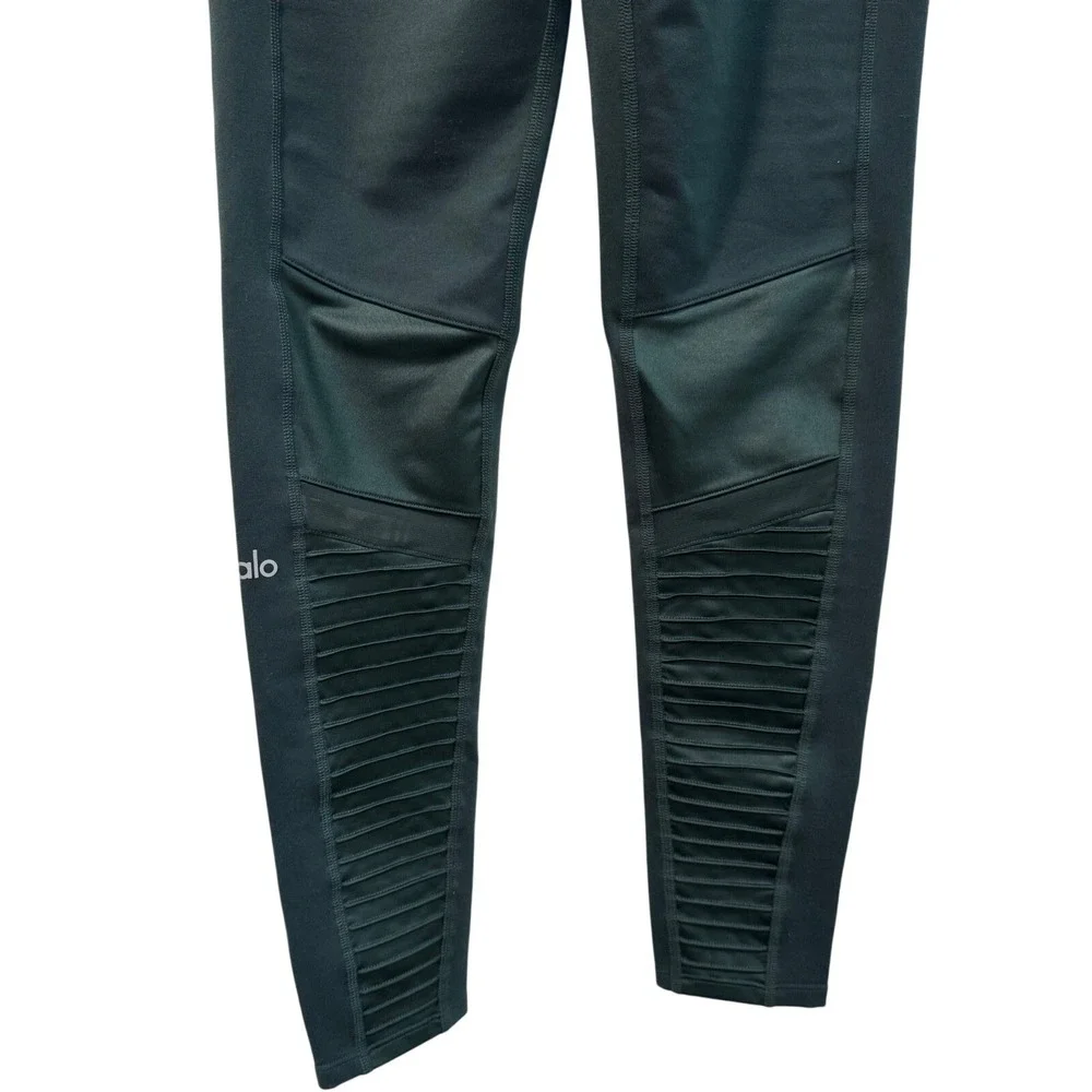 ALO Yoga Moto Leggings High Waist Ribbed Olive Green Athletic‎ Activewear